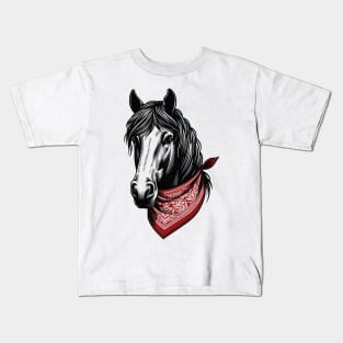 Horse with Red Bandana - Equestrian Horse Riding Graphic Kids T-Shirt